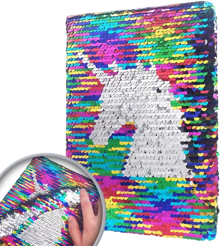 Vista 14 de Diario de lentejuelas para niñas, 8.5 x 5.5 pulgadas, 160 páginas rayadas para niñas y niños, cuaderno reversible de lentejuelas cambiantes