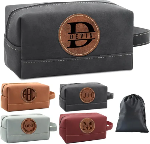 Vista 14 de Paquete de 2 bolsas de aseo personalizadas para hombres hechas a mano, kit de cuero personalizado para hombres, regalos personalizados para hombres