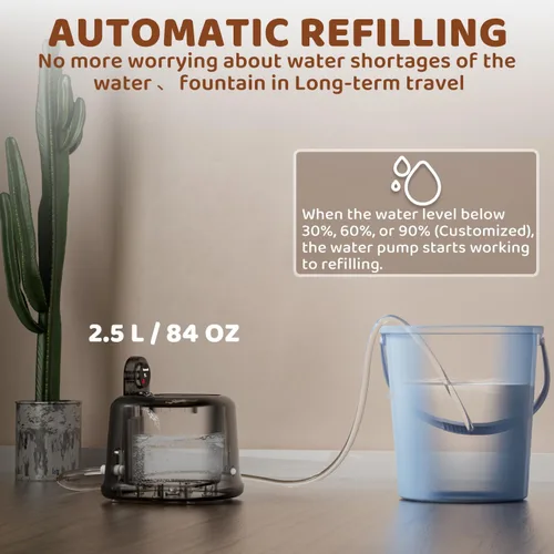 Vista 5 de Fuente de agua inalámbrica para gatos de temperatura constante, fuentes de agua de 2.5L/84 onzas para gatos en interiores con bomba silenciosa y 4