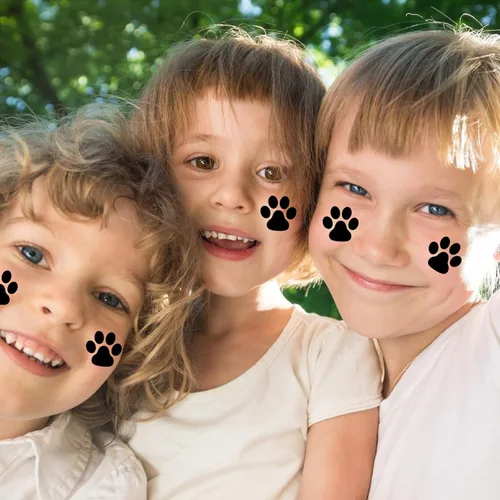 Vista 5 de Harloon 20 hojas de 300 tatuajes temporales de huellas de patas, tatuajes faciales para perros, calcomanías extraíbles para Cheer Patrol para Negro