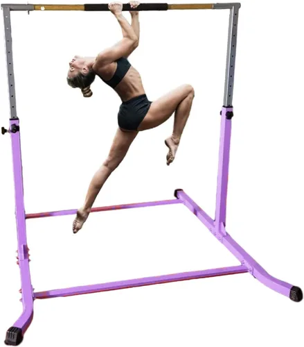 Vista 6 de Juego de barra de gimnasia expandible con barra de equilibrio, alfombrilla de 6 x 4 pies para niños, barra horizontal para entrenamiento de gimnasia