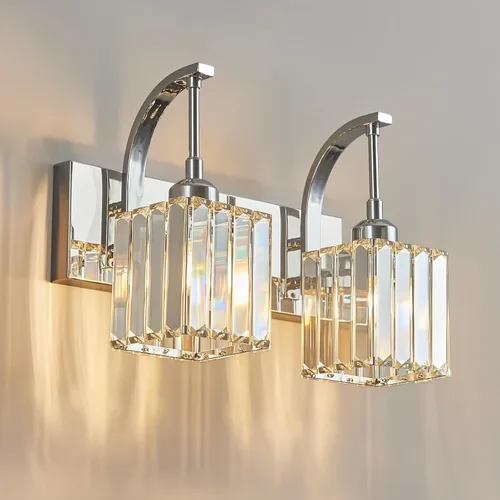 Vista 11 de Luces de tocador de cristal de 3 luces negras para tocador de baño, modernas lámparas de baño de cristal sobre espejo de 23.62 pulgadas de largo