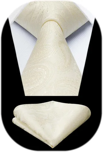 Vista 140 de HISDERN Corbatas para hombre, corbata de cachemira y bolsillo cuadrado tejido clásico floral para hombre, corbata de fiesta de boda