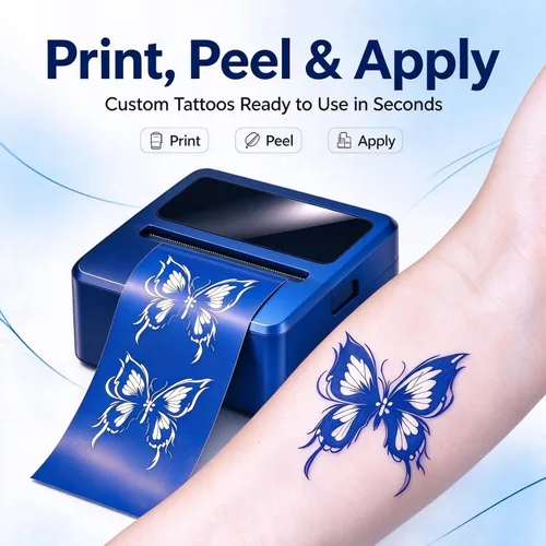 Vista 3 de Impresora portátil de transferencia de tatuajes, azul