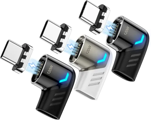 Vista 8 de Adaptador magnético USB C, conector tipo C de ángulo recto, carga rápida PD de 120 W, velocidad de transferencia de 480 Mbps, compatible