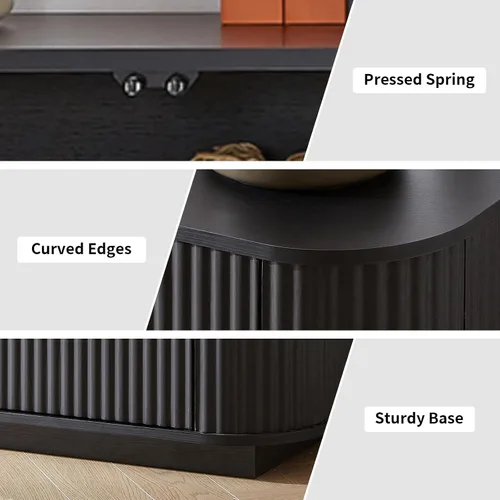Vista 5 de LKTART Aparador de 64 pulgadas con almacenamiento, armario de almacenamiento de madera acanalada, aparador Credenza con estantes ajustables, resorte
