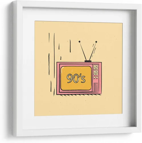 Vista 10 de Canvas Lab The 90's on TV by Vision Grasp Art 11 x 11 in Fine Art Framed Print, Frame Color: Black, With Mat History, Illustrations, Pop