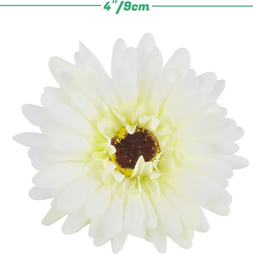 Vista 2 de 20 cabezas de margaritas artificiales, cabeza de flor de crisanto, gerbera para sombrero, pastel, decoración del hogar, coronas de pared de flores