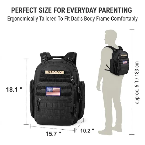 Vista 8 de SHARKMOUTH Mochila para pañales para papá y mamá, paquete de pañales militares Molle con soportes aislados para botellas y bolsillo para toallitas