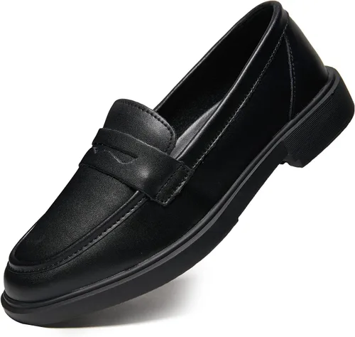 Vista 7 de Mocasines para mujer, zapatos elegantes de cuero, cómodos para el trabajo, plataforma gruesa