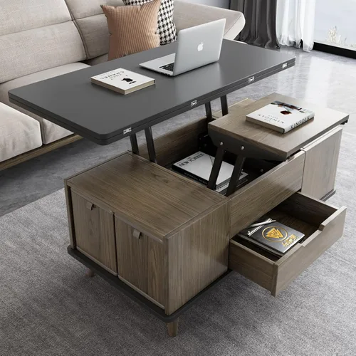Vista 11 de Guyii Mesa de centro elevable con taburetes de almacenamiento, mesa central 3 en 1, altura ajustable, mesa plegable para sala de estar, ahorro