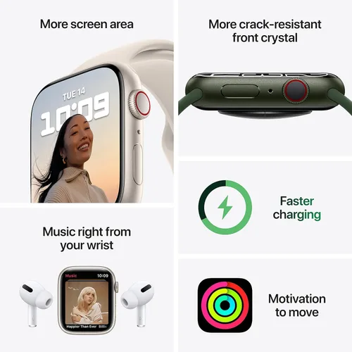 Vista 4 de Apple Reloj Serie 7 (GPS + celular, 1.77 pulgadas) - Caja de aluminio verde con correa deportiva Clover (renovado Premium)