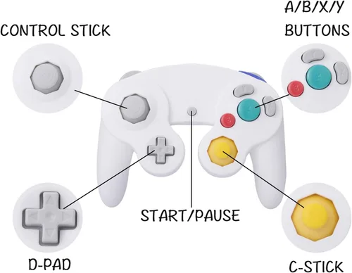 Vista 2 de ONE250 Paquete de 2 controladores Classic Shock Joypad con cable, compatibles con Wii NGC Gamecube Game Cube (blanco y blanco)