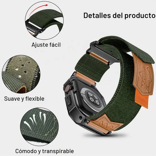 Vista 2 de BAITEYOU - Correa con funda compatible con Apple Watch de 45 mm, Serie 9 8 7, correa de nylon con funda de metal de acero inoxidable resistente