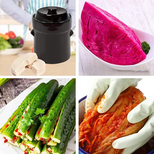 Vista 5 de Fermentation Crock Jar 10 litros/2.6 galones – Olla de gres para fermentación, decapado de kimchi, encurtidos, verduras, kombucha – fermentador