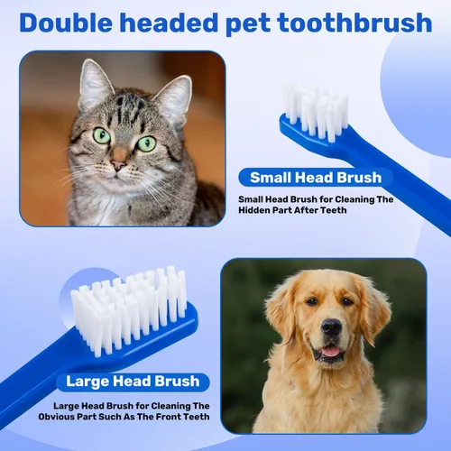 Vista 3 de Newday Juego de 8 cepillos de dientes para perros, de doble cabeza, higiene dental, práctico cepillo de dientes suave para limpiar los dientes