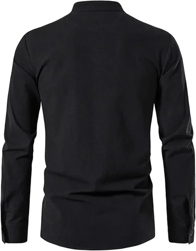 Vista 3 de Idopy Camiseta estilo Henley retro con cordones y estilo punk renacentista para hombre