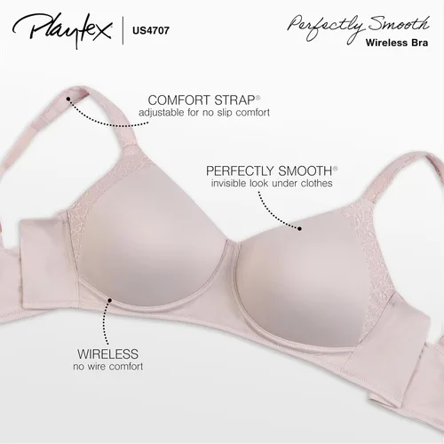 Vista 4 de PLAYTEX womens Secrets Perfectly Smooth Wireless Bra, Full-coverage T-shirt Bra for Full Figures Panel lateral negro
