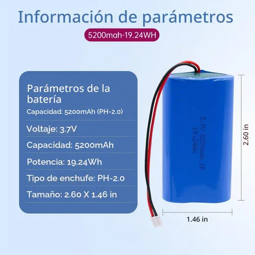 Vista 2 de Paquete de batería de iones de litio de 5200mAh 3.7V, batería recargable de Li-ion con conector JST-PH de 2.0mm 2Pin, baterías de 3.7 voltios