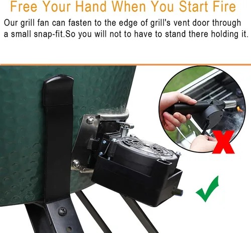 Vista 4 de DC12V Soplador de Aire para Iniciar Fuego de Barbacoa Soplador de Cocina Soplador de Parrilla para Big Green Egg y Kamado Joe Classic, Reduce