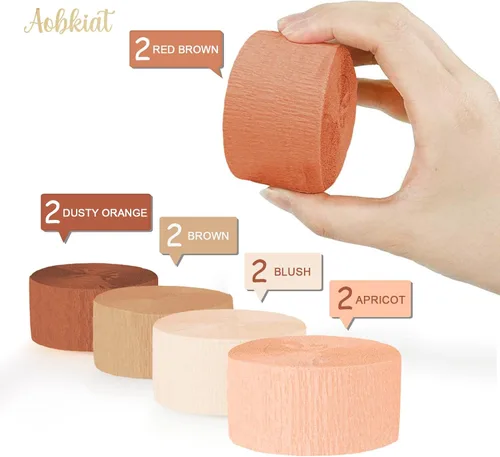 Vista 4 de AOBKIAT Decoraciones de fiesta boho de otoño, 5 rollos de papel crepé marrón y naranja polvoriento, serpentinas de fiesta para el día de Acción