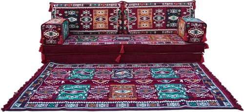 Vista 6 de arabicsofa Sofá Majlis Árabe Granate con Cojines – Sofá Modular de Dos Plazas de Suelo para Sala de Estar