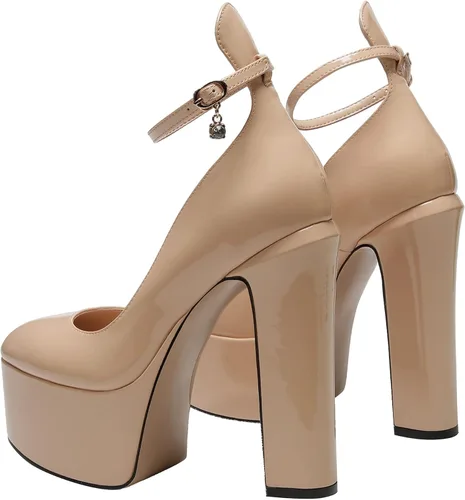 Vista 3 de PAZUZE Zapatos de tacón alto para mujer, sexy, elegante, con plataforma y punta cuadrada, 9.5