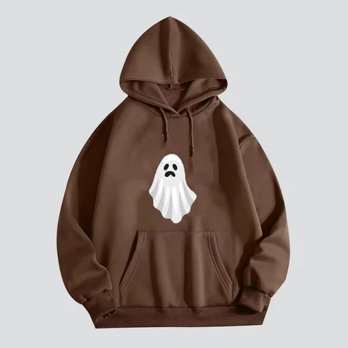 Vista 3 de Sudadera con capucha de talla grande para mujer, moda de Halloween, de gran tamaño, con cordón, bolsillo, manga larga, túnica