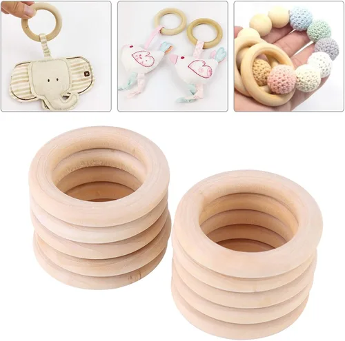 Vista 7 de 50 piezas de madera para manualidades, anillos de dentición de madera sin terminar, anillos de madera, aros de madera para manualidades