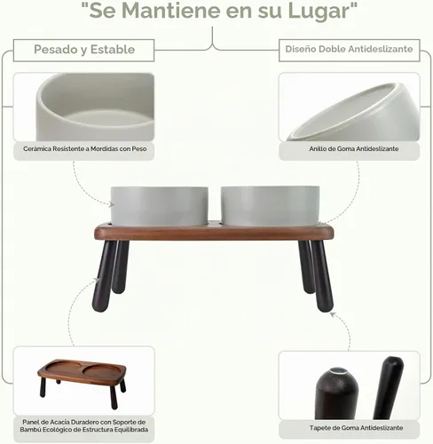 Vista 4 de SPUNKYJUNKY Cuencos elevados de cerámica para perros con soporte de bambú de acacia, juego de cuencos de agua y comida para perros y gatos de 6.1