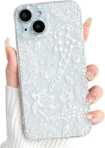 Vista 88 de NITITOP Funda para iPhone 13 Clear Sea Animal - Pez negro Pescado Negro