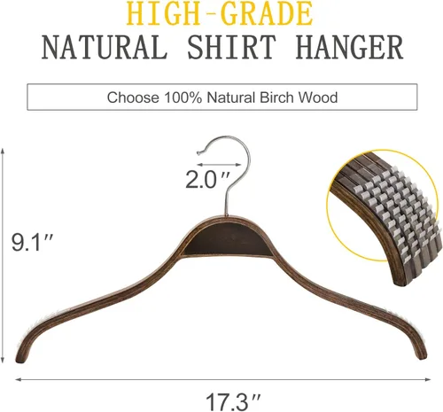 Vista 2 de TOPIA HANGER Perchas delgadas de madera con agarres de goma antideslizantes extra suaves, paquete de 10 perchas de moda de alta calidad sin