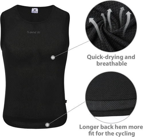 Vista 3 de Santic Camiseta sin mangas de ciclismo con capa base para hombre, camiseta sin mangas, chaleco de secado rápido
