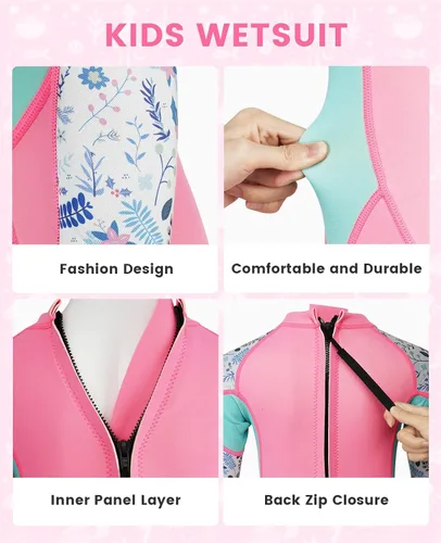 Vista 3 de Gogokids Traje de neopreno de manga larga de 0.098 pulgadas para niños y niñas, con protección UV 50+ y cremallera trasera, cálido traje completo