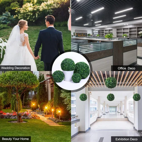 Vista 5 de 1 paquete de bolas artificiales de plantas verdes artificiales, bolas decorativas de boj topiario, bolas de topiario artificiales de boj, bolas
