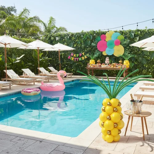 Vista 3 de HOUSE OF PARTY Paquete de 2 globos de piña para guirnalda tropical, guirnalda de globos de verano amarillos, verdes y dorados de 12,10,5 pulgadas