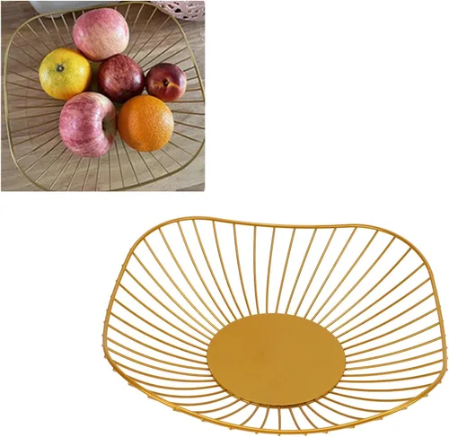 Vista 5 de Cyrank Frutero de alambre de metal, cesta de frutas de alambre dorado, diseño de hoja de loto, cuenco de frutas para encimera de cocina, tazón