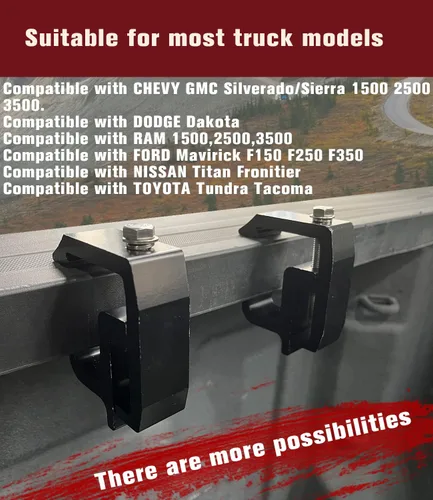 Vista 2 de Kikito Abrazaderas de montaje para tapa de camión para Silverado Sierra Dakota Ram F150 F250 Titan Tacoma Tundra 4 piezas Abrazaderas de estante