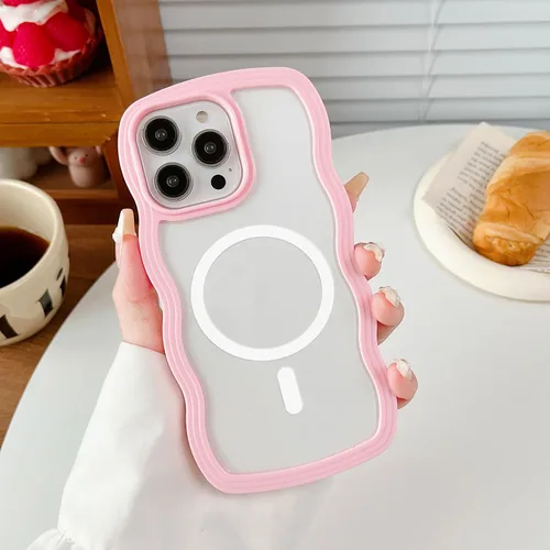 Vista 7 de XIZYO Funda magnética para iPhone 13 Pro, marco ondulado estético de ondas rizadas, transparente y lindo para mujeres y niñas