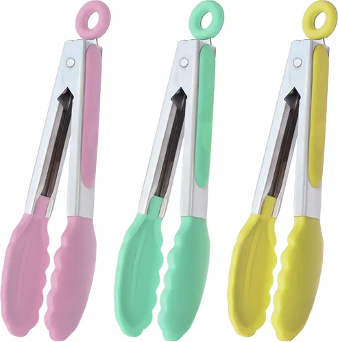 Vista 20 de HINMAY Mini pinzas con puntas de silicona pinzas de cocina de 7 pulgadas, juego de 3 (negro)