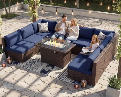Vista 93 de NICESOUL Juego de muebles de patio de ratán extra grande con mesa para fogata de gas y propano, 29.3 pulgadas, respaldo alto, cómodos conversaciones