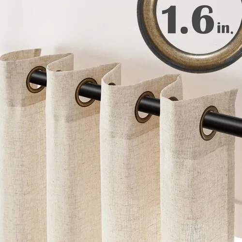Vista 3 de Jinchan - Cortinas de lino texturizadas para sala de estar, con ojales en la parte superior; juego de cortinas ideal para dormitorio, sala de estar