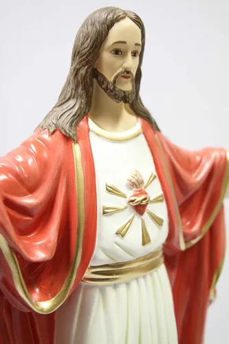 Vista 3 de Figura de escultura de estatua italiana de 24 pulgadas, bendición del corazón sagrado de Jesucristo, hecha en Italia