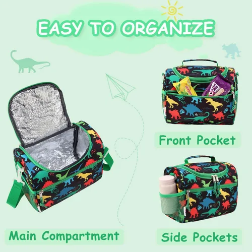 Vista 2 de RAVUO Bolsa de almuerzo para niños, reutilizable, aislada, lindo kit de comida térmica para niños pequeños con correa de hombro desmontable