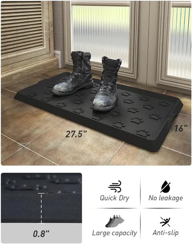 Vista 2 de SUPENUIN Bandeja de botas con patrón de patas para entrada, alfombrillas de goma impermeables para perros, bandeja multiusos para entrada