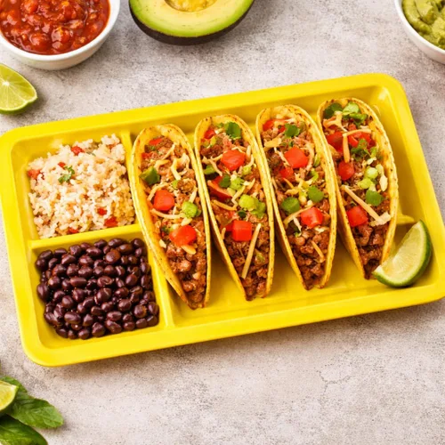 Vista 4 de Dependable Industries inc. Essentials Juego de 3 platos rectangulares para tacos, bandejas de plástico sin BPA con divisores, apilables, aptos
