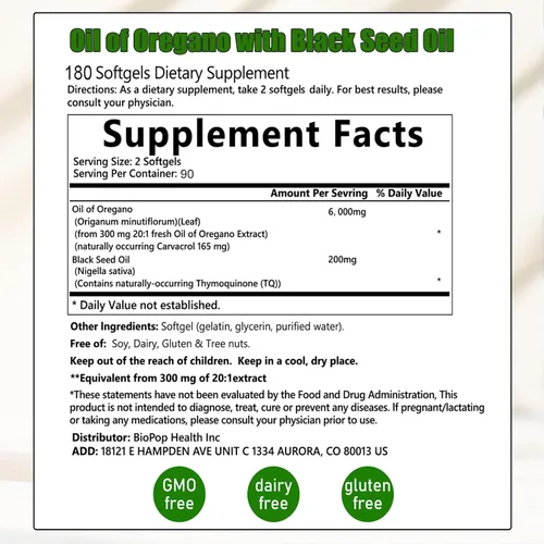 Vista 4 de Aceite de orégano de Ovela con aceite de semilla negra, aceite de cápsulas blandas de orégano, suplemento puro y natural, apoyo inmunológico, mejora