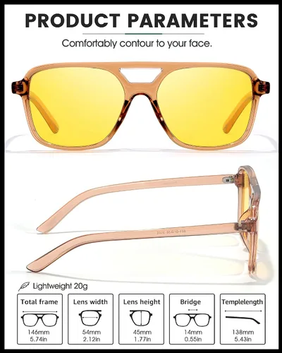 Vista 5 de LVIOE Lentes polarizados de visión nocturna para hombres y mujeres, cuadrados, estilo aviador, conducción nocturna, retro, vintage, 70s, lente