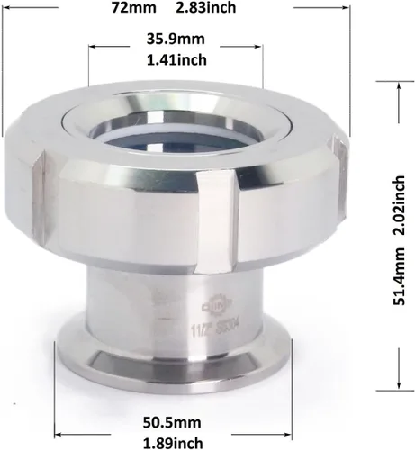 Vista 2 de SS304 Tri Clamp Sight Glass 1.5 "Tipo de unión con junta de silicona azul, abrazadera Stailess Steel Tank View Glass