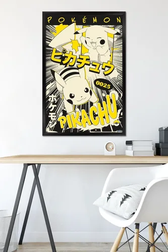 Vista 6 de Trends International Pokémon - Póster de pared de anime Pikachu, 22.37 x 34.00 pulgadas, versión enmarcada en negro